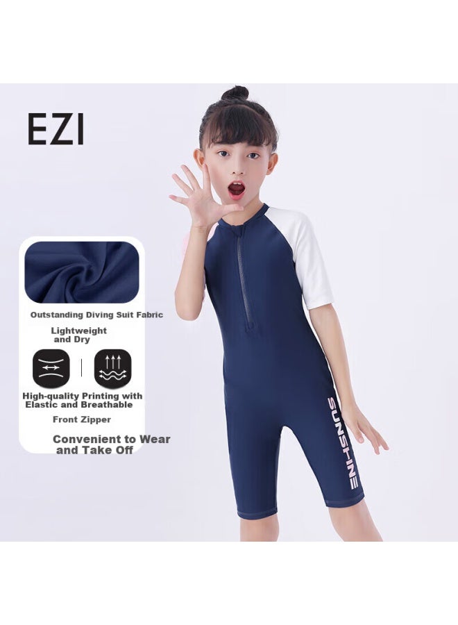 Yizi Girls' One Piece Swimsuit For Big Kids And Children Ezi20g063 Navy Pink 160cm - Image 1