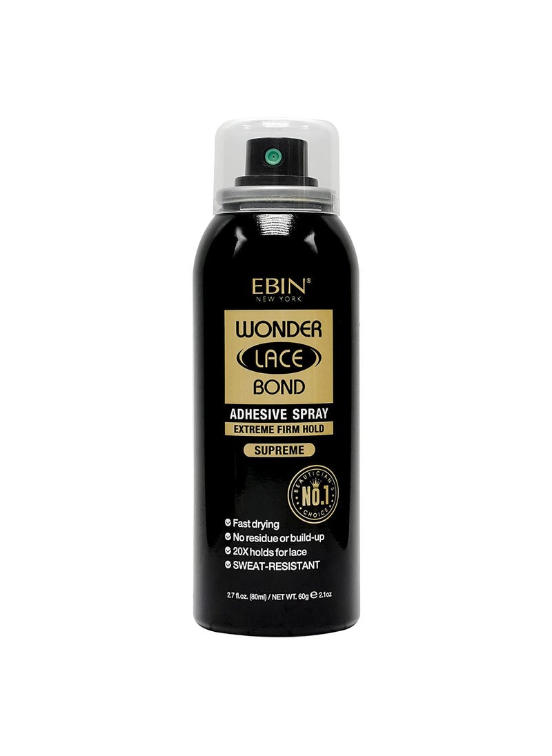 EBIN NEW YORK - Wonder Lace Bond Adhesive Spray - Supreme (Extreme Firm Hold), 2.7 fl. oz./ 80ml | Fast Drying, No Residue, No Build up, Powerful Hold, All-Day Hold, Daily Wig Application - Image 1