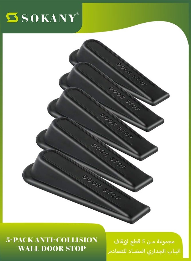 sokany 5 Packs Rubber Doorstopper, Door Draft Stopper, Wedge Suitable Doorstopper for All Floors Non-scratching and Anti-Slip Design, Door Bottom Draft Blocker Dust and Noise Insulation (Black) - Image 1