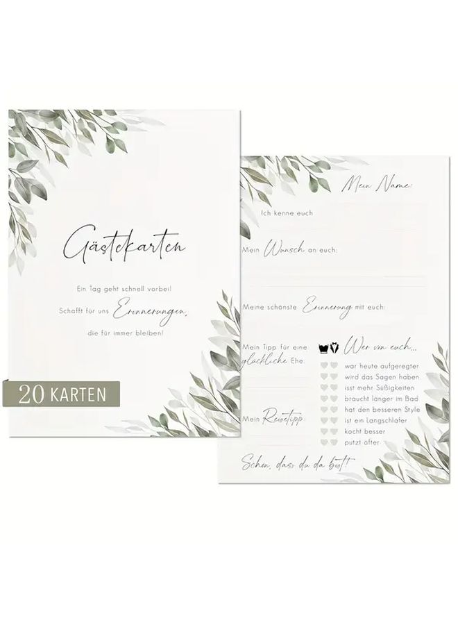 Set of 20 German Eucalyptus Wedding Cards Guest Book Replacement Pages - Image 1