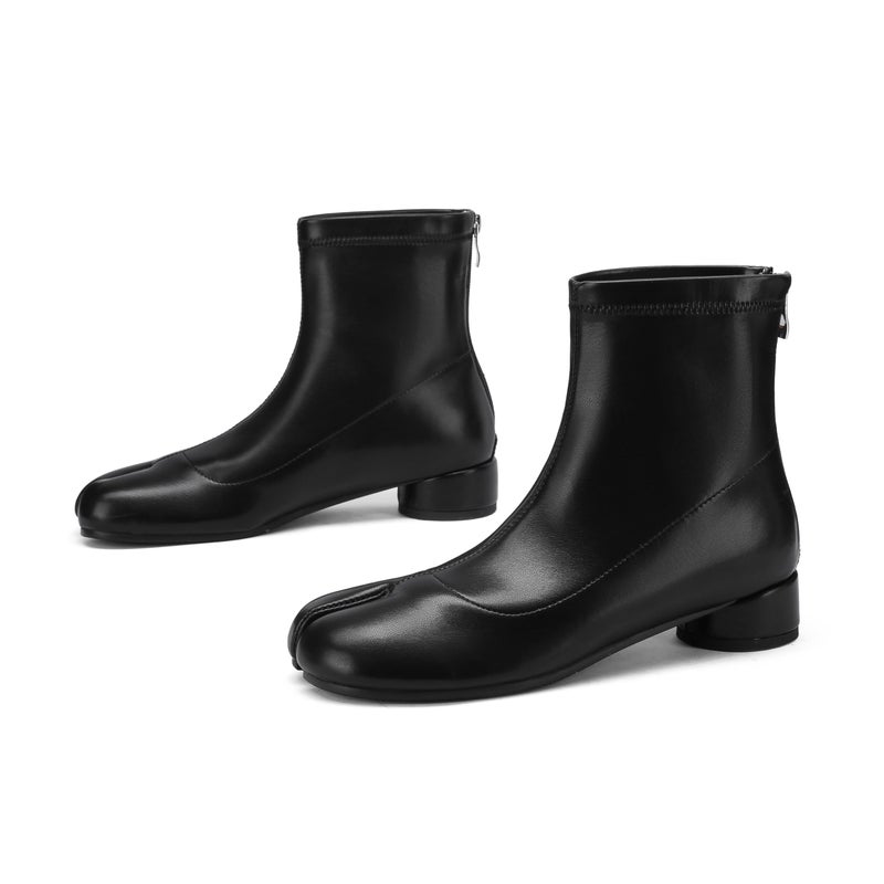 Cuctos Split Toe Ankle Boots for Women Tabi Japanese Ninja Shoes Low Chunky Heels Booties, Stretch Artificial Leather Boots Back Zipper - Image 4