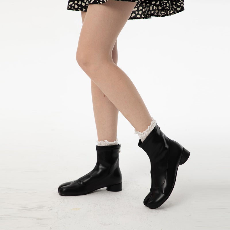 Cuctos Split Toe Ankle Boots for Women Tabi Japanese Ninja Shoes Low Chunky Heels Booties, Stretch Artificial Leather Boots Back Zipper - Image 3