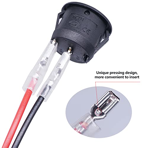 Twidec/5Pcs 12V Round Rocker Switch AC 6A/250V 10A/125V SPST 2 Pin 2 Position On/Off Toggle Switch for Car Boat Automotive RV Black with Wires KCD1-5-101-ON-OFF-CX - Image 3