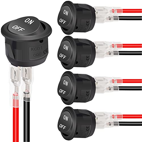 Twidec/5Pcs 12V Round Rocker Switch AC 6A/250V 10A/125V SPST 2 Pin 2 Position On/Off Toggle Switch for Car Boat Automotive RV Black with Wires KCD1-5-101-ON-OFF-CX - Image 1