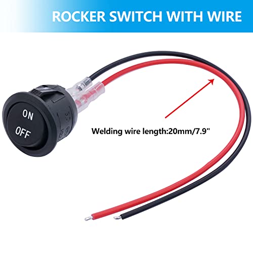 Twidec/5Pcs 12V Round Rocker Switch AC 6A/250V 10A/125V SPST 2 Pin 2 Position On/Off Toggle Switch for Car Boat Automotive RV Black with Wires KCD1-5-101-ON-OFF-CX - Image 4