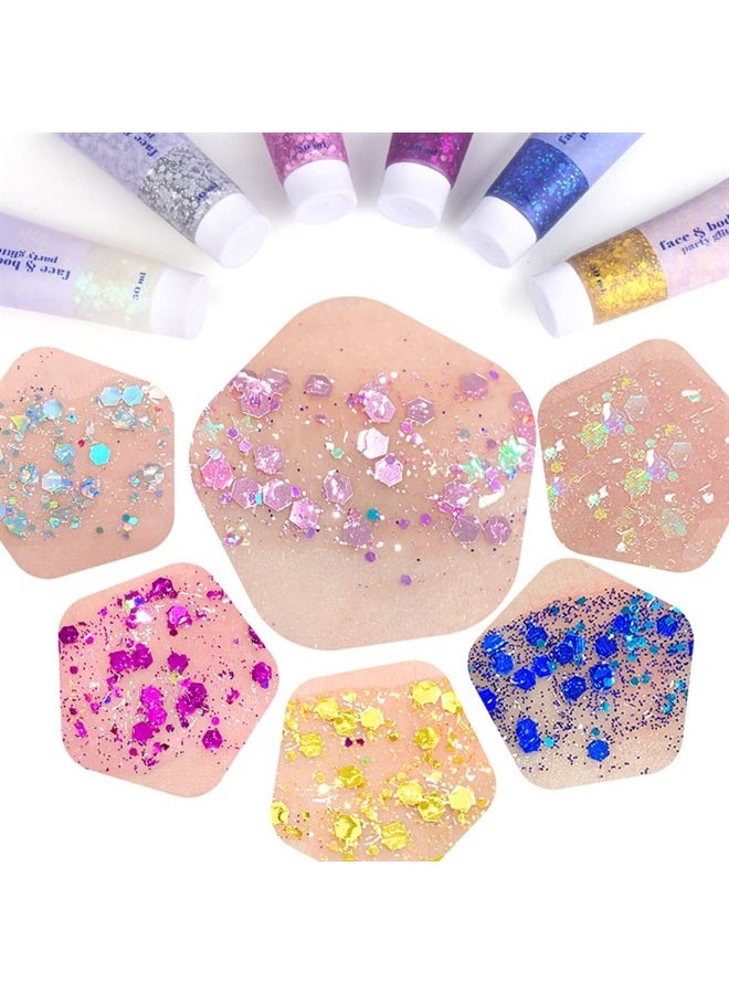 paminify White Face Glitter Gel,Singer Concerts Music Festival Rave Accessories,Mermaid Body Glitter Gel,Self-Adhesive Liquid Sequins Glitter Face Eye Lip Hair Makeup,Sparkling Chunky for Women,50ML - Image 2