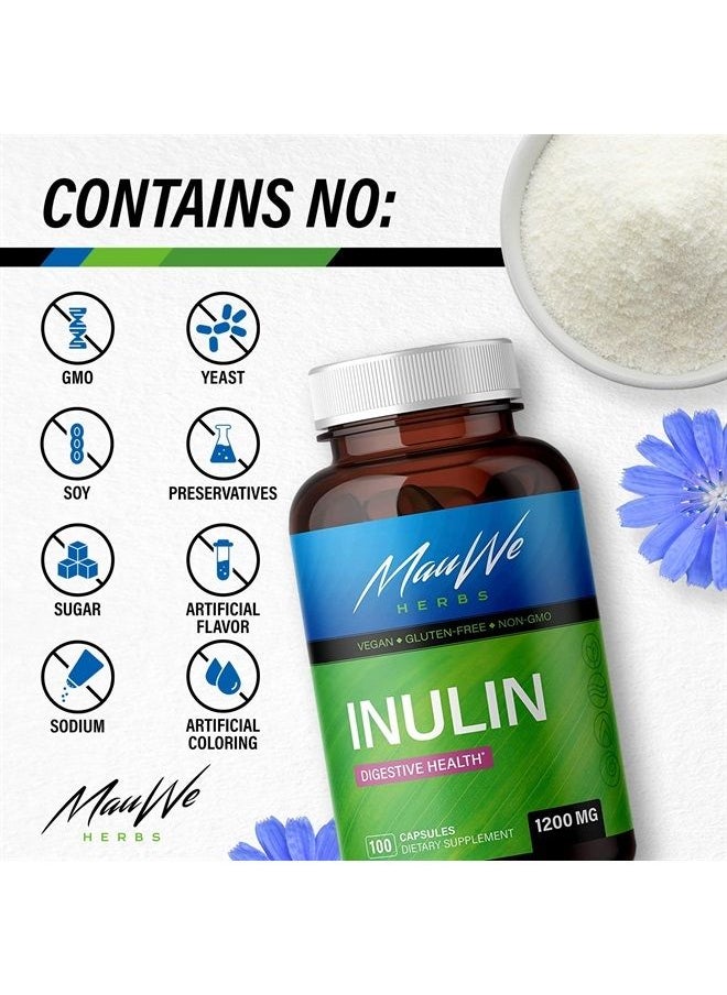 MAUWE HERBS - Inulin Capsules - Organic Chicory Root Powdered Supplement - May Promote Digestive Function, Gut Health, Weight Management - Stomach Support Rich in Dietary Fiber, Prebiotics - 100 Caps - Image 1