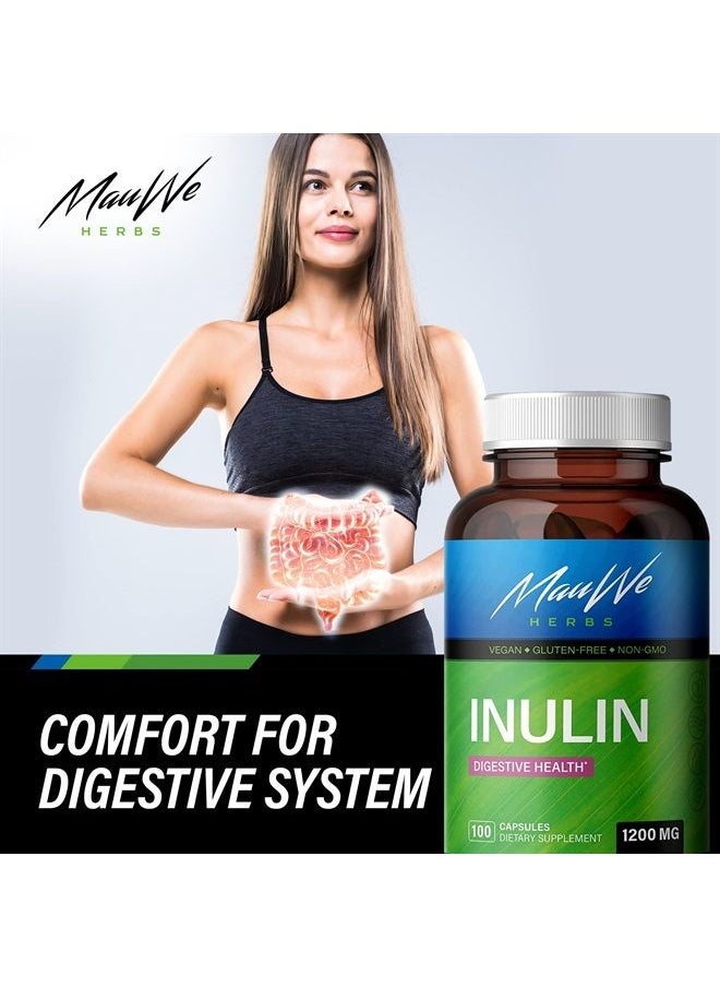 MAUWE HERBS - Inulin Capsules - Organic Chicory Root Powdered Supplement - May Promote Digestive Function, Gut Health, Weight Management - Stomach Support Rich in Dietary Fiber, Prebiotics - 100 Caps - Image 1
