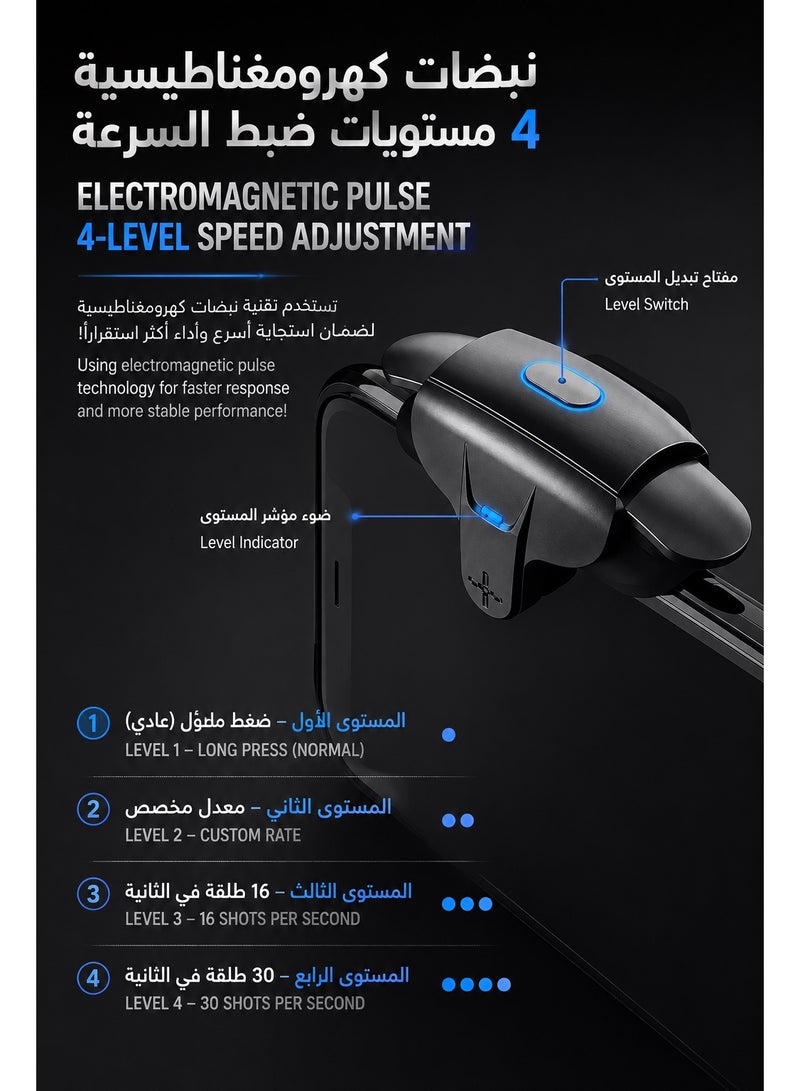 ميمو شفتات ليزر اوتوماتيكية عالية الجودة للهاتف من ميمو، 4 اصابع،  سرعة استجابة فائقة، 25 ميلي امبير بطارية طويلة الامد،وضع إطلاق متكرر سريع، أزرار معدنية متينة، متوافقة مع جميع هواتف ايفون واندرويد مخصصة لالعاب مثل ببجي موبايل - Image 2