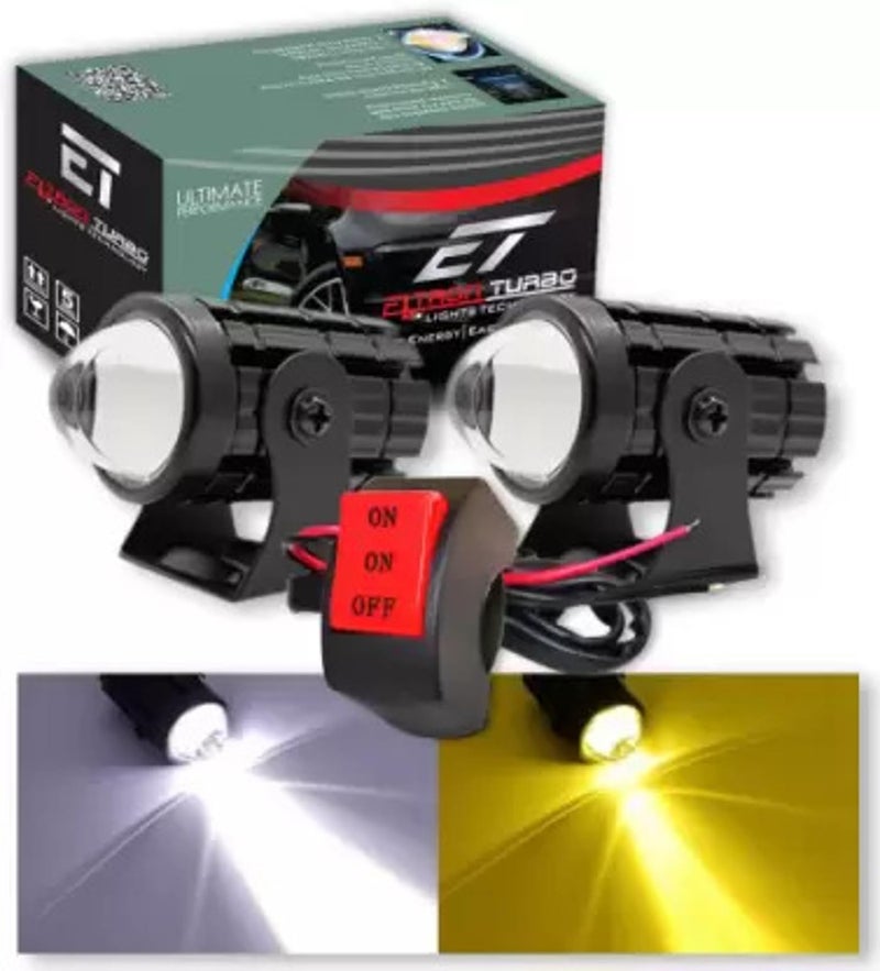 ELTRON TURBO Original Dc Power 18W Mini Gun Driving Fog LED Light Universal For All Models Of Motorcycle,Bikes,Scooters,Projector(Pack Of 2,Yellow&White 1 Month Warranty, - Image 1