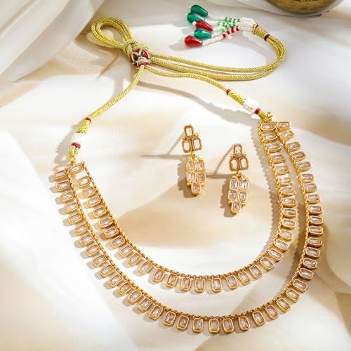 Rubans Necklace Set Kundan Gold Plated Double Layer Traditional Gift for Women and Girls Festive Wedding Ethnic - Image 4