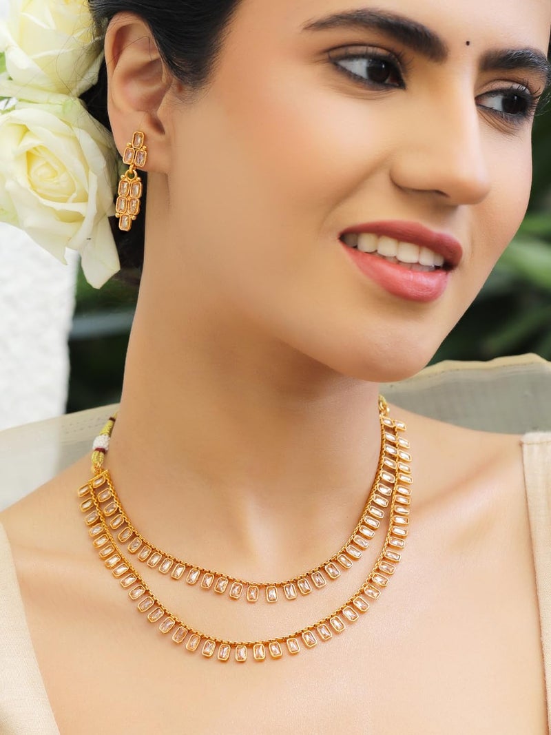Rubans Necklace Set Kundan Gold Plated Double Layer Traditional Gift for Women and Girls Festive Wedding Ethnic - Image 2