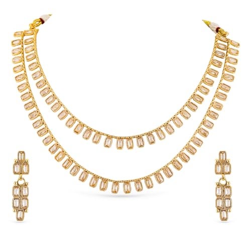 Rubans Necklace Set Kundan Gold Plated Double Layer Traditional Gift for Women and Girls Festive Wedding Ethnic - Image 1