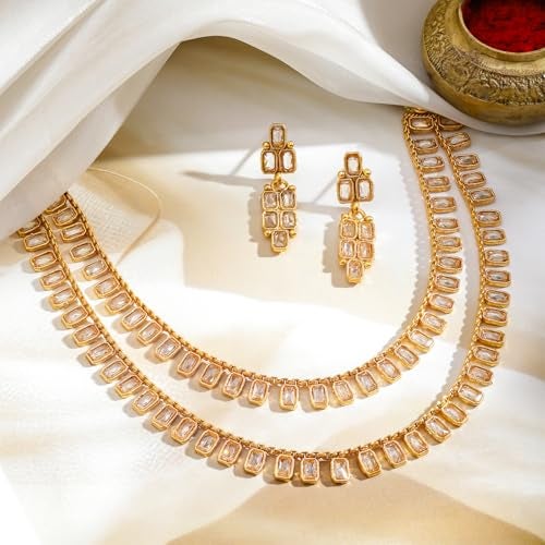 Rubans Necklace Set Kundan Gold Plated Double Layer Traditional Gift for Women and Girls Festive Wedding Ethnic - Image 3