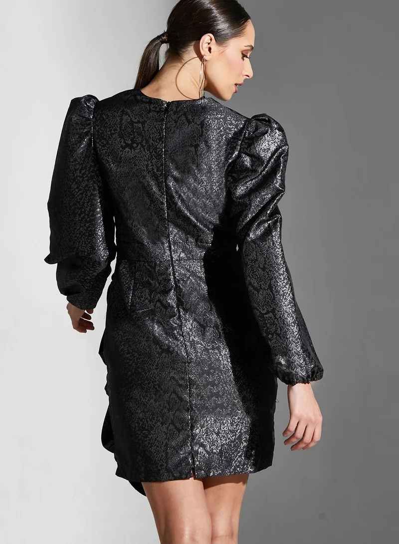 Chi-Chi London Surplice Neck Tiered Puff Sleeve Dress