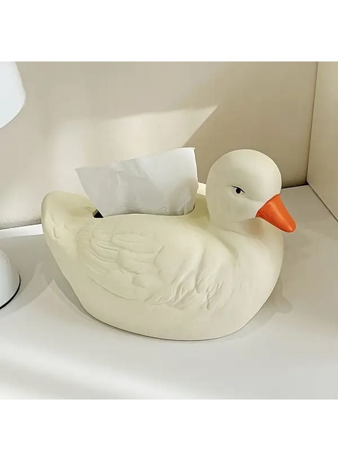 صندوق مناديل من الراتنج على شكل بطة أبيض مع منقار برتقالي ديكور منزلي مصنوع يدويًا - Image 2