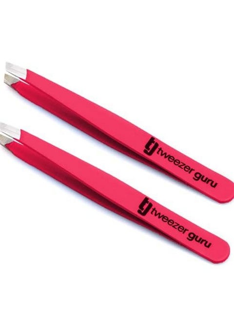 Tweezers For Women - 2Pc Slant Pointed Precision Tweezers For Eyebrows & Ingrown Hair Removal - Blackhead And Splinter Tweezer With Sharp Needle Nose Point For Plucking (Bright Pink)