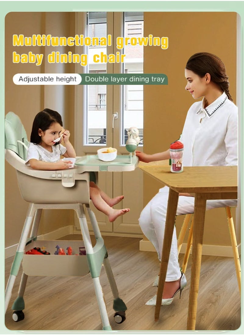 PURADAY Baby High Chair for Toddlers, Foldable Children Highchairs, Dining Booster Seats with Adjustable Seat Height & Backrest, 4 Wheels and Removable Tray  - Image 2