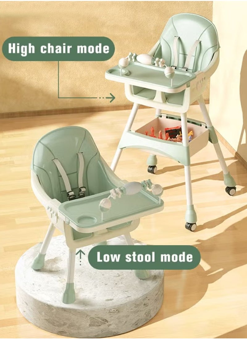 PURADAY Baby High Chair for Toddlers, Foldable Children Highchairs, Dining Booster Seats with Adjustable Seat Height & Backrest, 4 Wheels and Removable Tray  - Image 3
