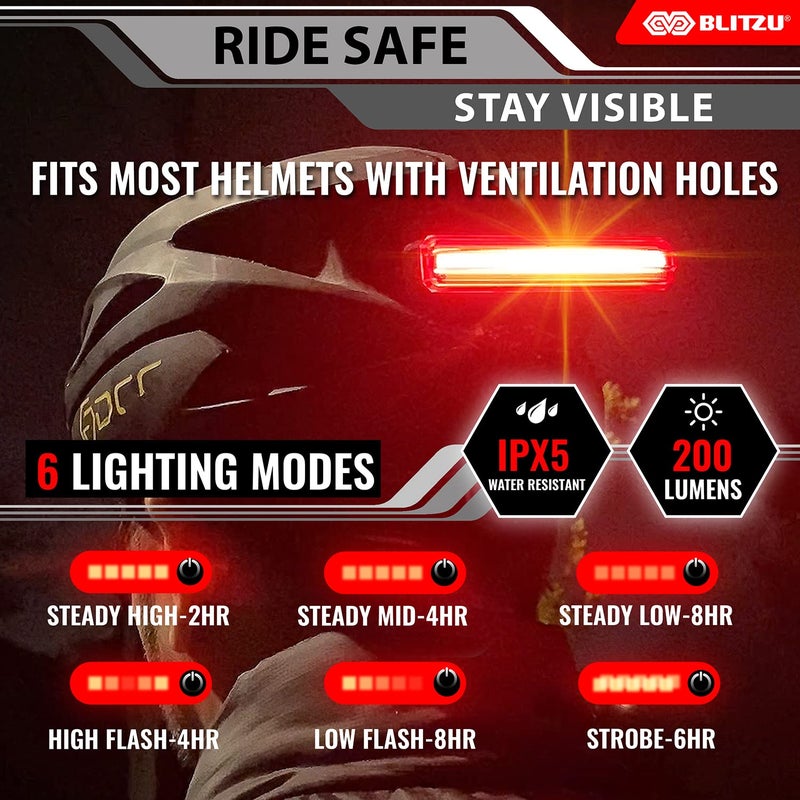 BLITZU Cyborg 200T Bike Lights Taillight USB-C Rechargeable LED Rear Bicycle Light for Night Riding, Cycling Safety Reflector Accessories, Powerful Back Light for Men, Women, Kids - Image 4