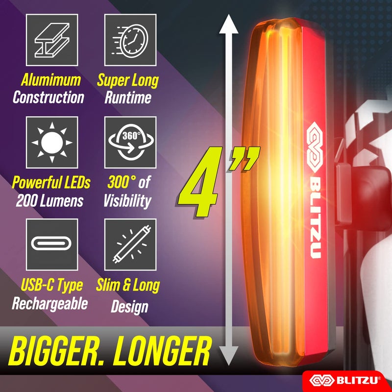 BLITZU Cyborg 200T Bike Lights Taillight USB-C Rechargeable LED Rear Bicycle Light for Night Riding, Cycling Safety Reflector Accessories, Powerful Back Light for Men, Women, Kids - Image 3