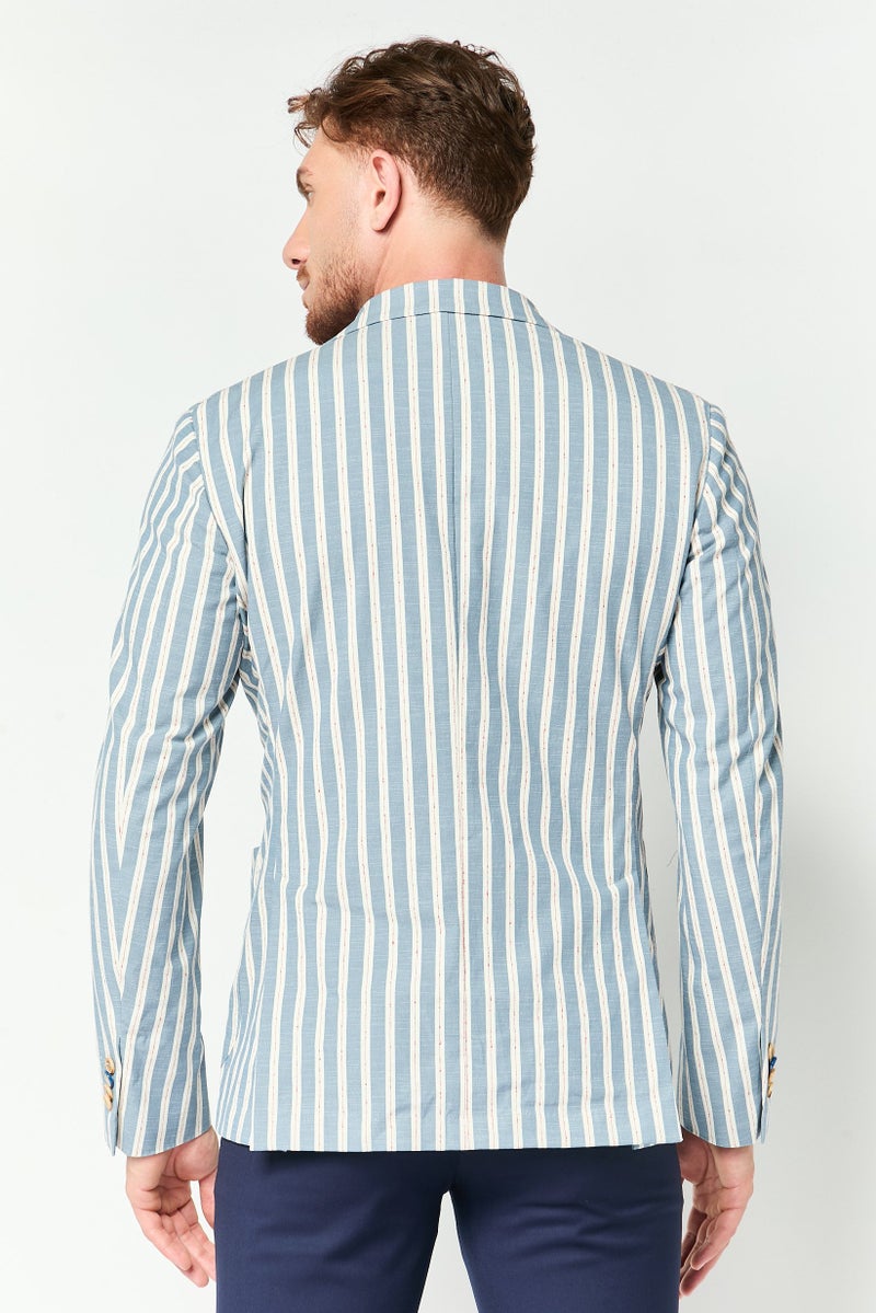 Harmont & Blaine Men Regular Fit Striped Semi-Formal Blazer, Multicolor - Image 4