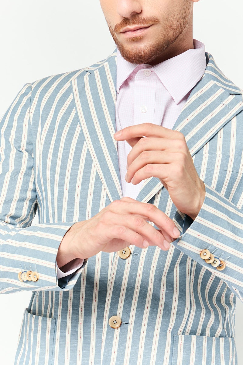 Harmont & Blaine Men Regular Fit Striped Semi-Formal Blazer, Multicolor - Image 3