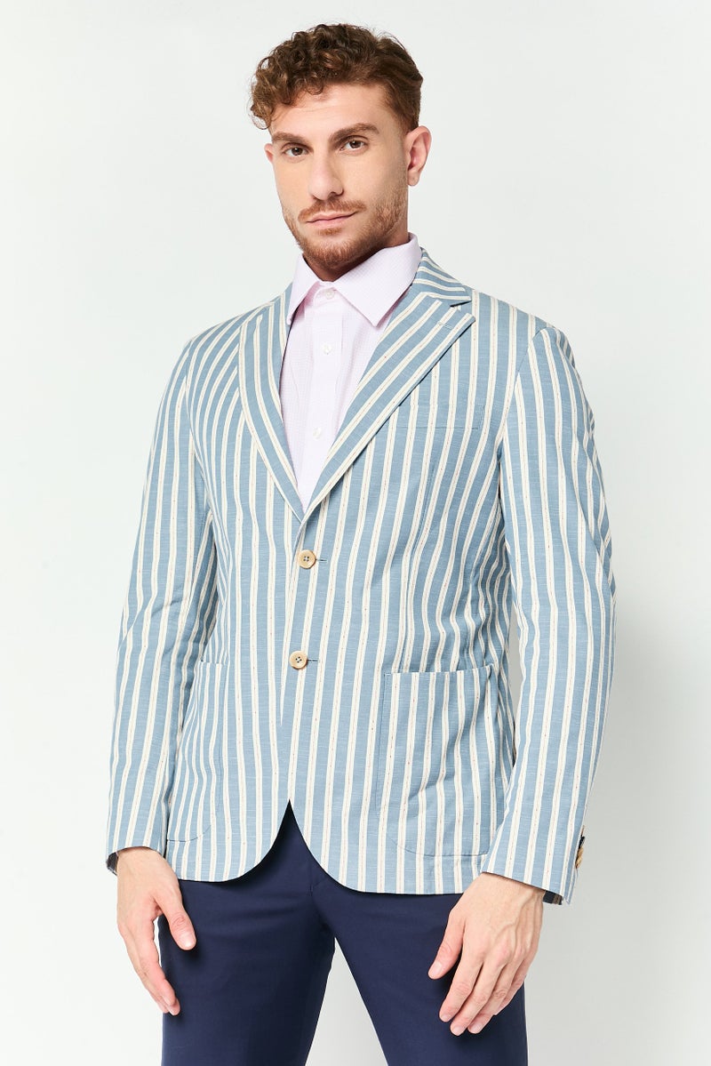 Harmont & Blaine Men Regular Fit Striped Semi-Formal Blazer, Multicolor - Image 1