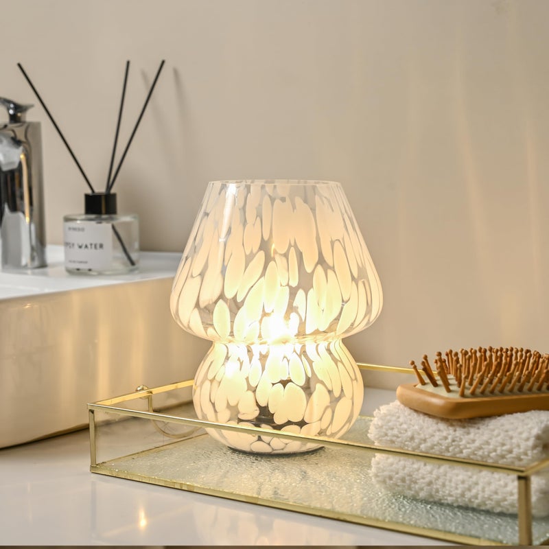 AOMOONOA Mushroom Lamp Small Bedside Table Lamp, Battery Operated Mushroom Desk Lamps with LED Bulb, Translucent Glass White Cordless Lamp for Bedroom Nightstand Living Room - Image 5