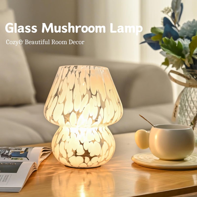 AOMOONOA Mushroom Lamp Small Bedside Table Lamp, Battery Operated Mushroom Desk Lamps with LED Bulb, Translucent Glass White Cordless Lamp for Bedroom Nightstand Living Room - Image 4