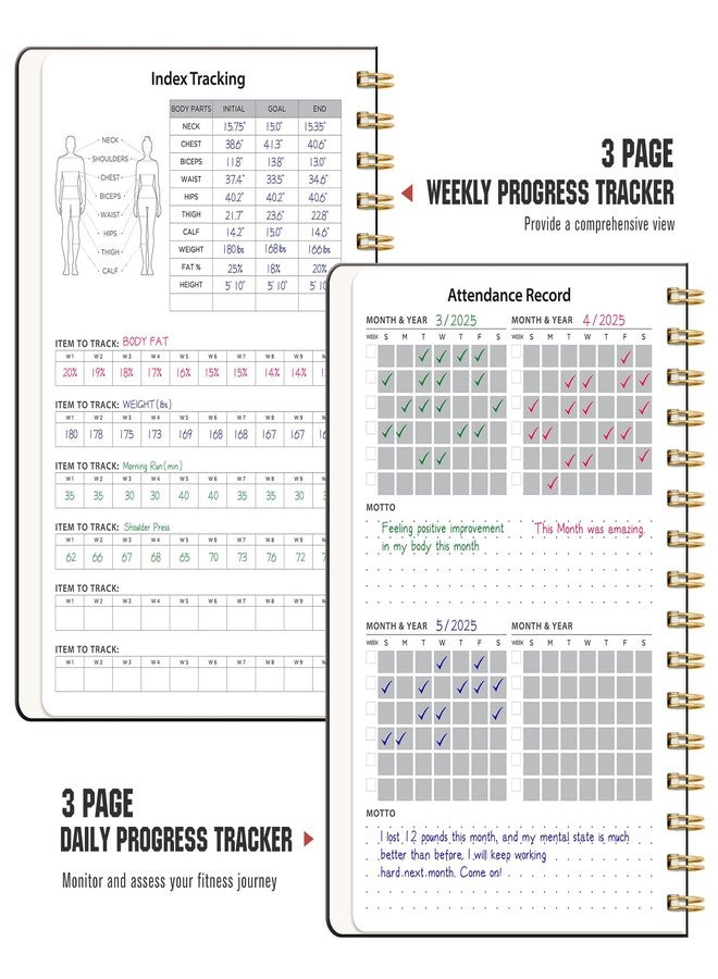 LOAPEM Workout Journal, Fitness Journal for Women & Men, A5 Workout Log Exercise, Fitness Trackers Plan Week With Goals, Calendar, Loss Weight Diet Training, Progress, Gym & Home Workouts (Black) - Image 2