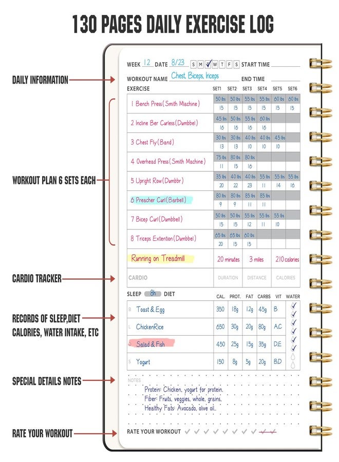 LOAPEM Workout Journal, Fitness Journal for Women & Men, A5 Workout Log Exercise, Fitness Trackers Plan Week With Goals, Calendar, Loss Weight Diet Training, Progress, Gym & Home Workouts (Black) - Image 4