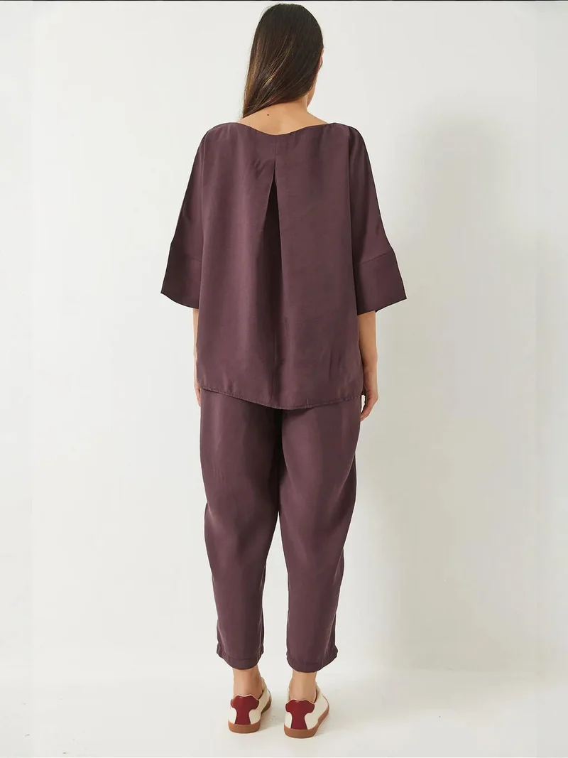 Bianco Lucci Amethyst Purple LUCCI Oversized Boat Neck Polyester Two-Piece Co-ord Set for Women | Best Price UAE