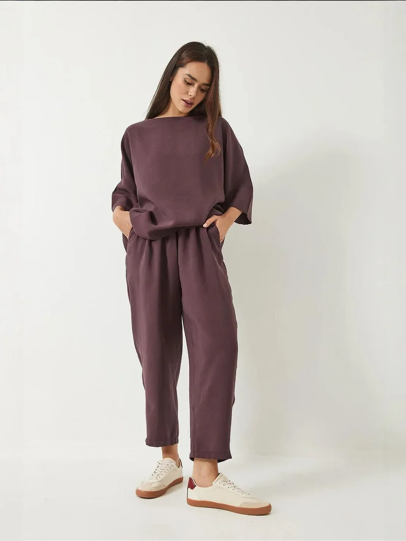 Bianco Lucci LUCCI Oversized Boat Neck Polyester Two-Piece Co-ord Set
