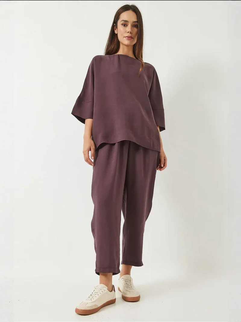 Bianco Lucci Amethyst Purple LUCCI Oversized Boat Neck Polyester Two-Piece Co-ord Set for Women | Best Price UAE