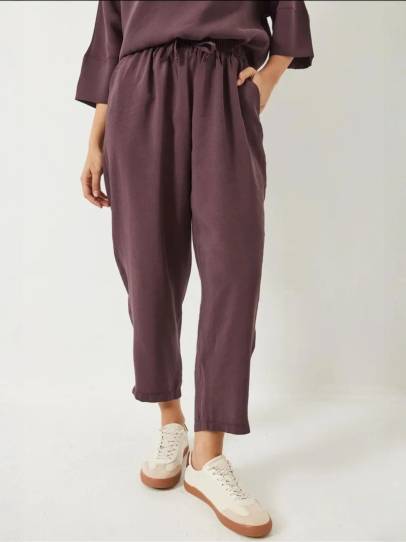 Bianco Lucci Amethyst Purple LUCCI Oversized Boat Neck Polyester Two-Piece Co-ord Set for Women | Best Price UAE