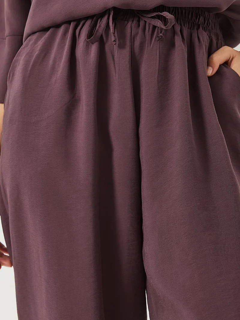Bianco Lucci Amethyst Purple LUCCI Oversized Boat Neck Polyester Two-Piece Co-ord Set for Women | Best Price UAE