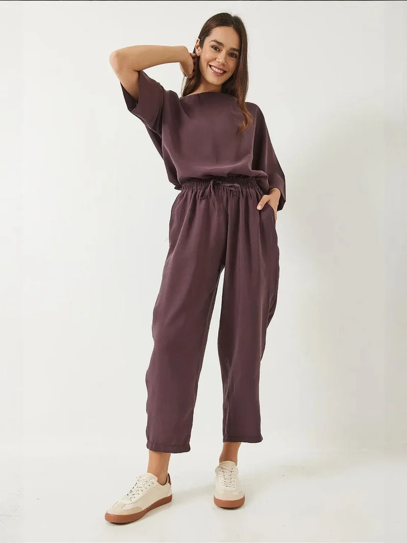 Bianco Lucci Amethyst Purple LUCCI Oversized Boat Neck Polyester Two-Piece Co-ord Set for Women | Best Price UAE