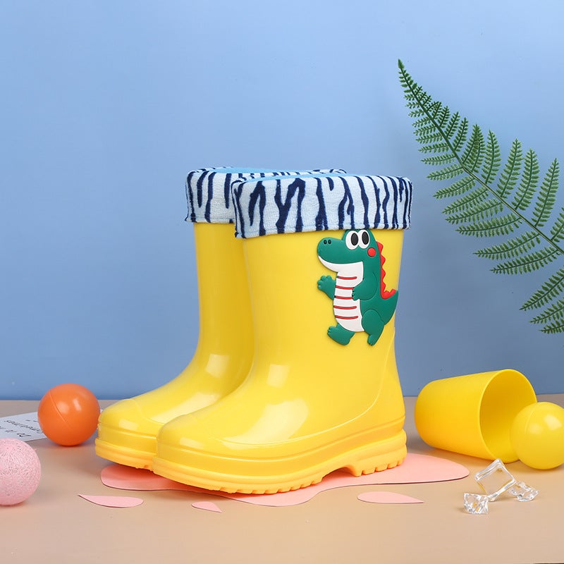Children'S Rain Boots, Children'S Rain Boots, Children'S Water Shoes, Mid-Tube Velvet Warm Rubber Shoes, Non-Slip, Environmentally Friendly Material - Image 1