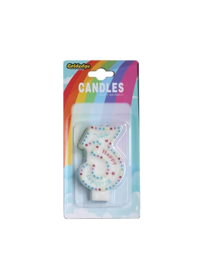 Goldedge Number 3 Happy Birthday Numerical Cake Topper Decoration Party Wedding Anniversary Candle (WHITE) - Image 1