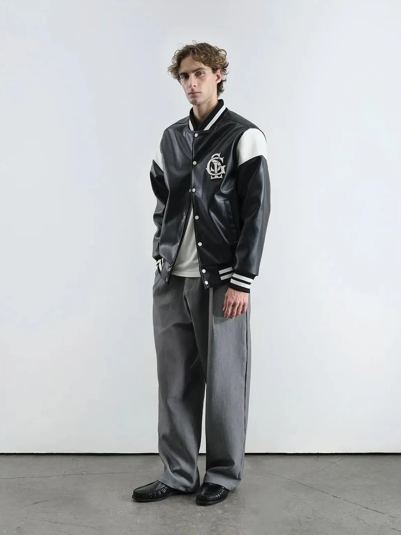 جيستو GIESTO Color Blocked Faux Leather Bomber Jacket