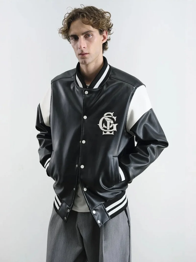 Giesto Black GIESTO Color Blocked Faux Leather Bomber Jacket for Men | Best Price UAE