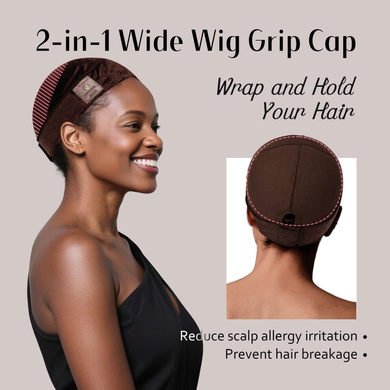 Dreamlover Wide Wig Grip Cap for Glueless Wigs, 2-in-1 Dark Brown Wig Caps with Adjustable Wig Grip Headband, 1 Piece - Image 3