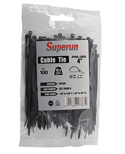 Superun Black Zip Ties 4 Inch, 18 Lbs Tensile Strength Wire Ties (Industrial Grade Cable Ties) Pack of 100 - Image 1