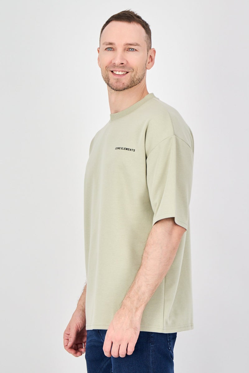 Core Elements Men Crew Neck Brand Logo Short Sleeve T-Shirt, Light Olive - Image 2