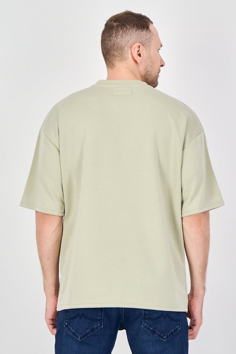 Core Elements Men Crew Neck Brand Logo Short Sleeve T-Shirt, Light Olive - Image 3
