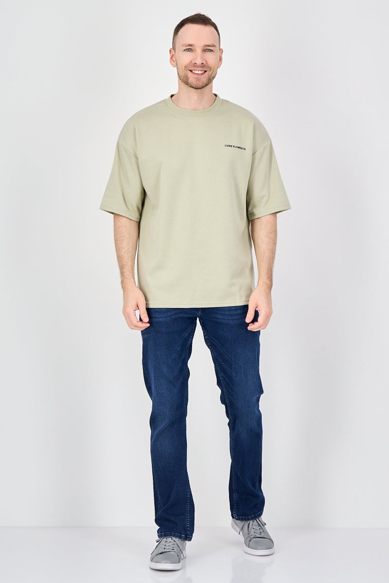 Core Elements Men Crew Neck Brand Logo Short Sleeve T-Shirt, Light Olive - Image 4