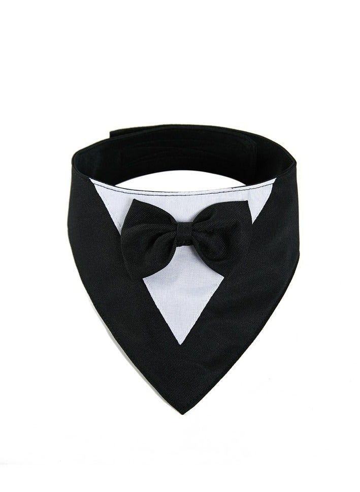 Dog Tuxedo Formal Cat Wedding Bandana Dog Collar with Bow Tie Cat Birthday Costume Valentines Outfit Pet(BLACK-M) - Image 2