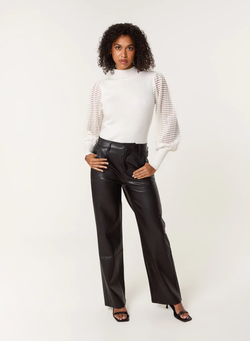 بلو فانيلا كنزة بأكمام طويلة وشبك شفاف