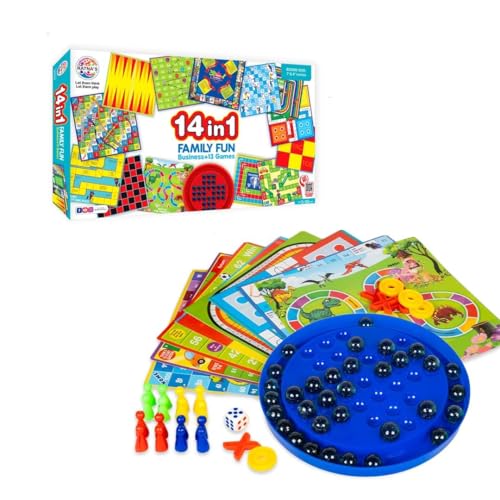 TriLok 14 in 1 Family Board Game Set – Includes Ludo, Business, Snakes & Ladders, Chess, Car Rally, Cricket & More – Ultimate Indoor Game for Kids & Adults – Fun Party Game Combo - Image 1